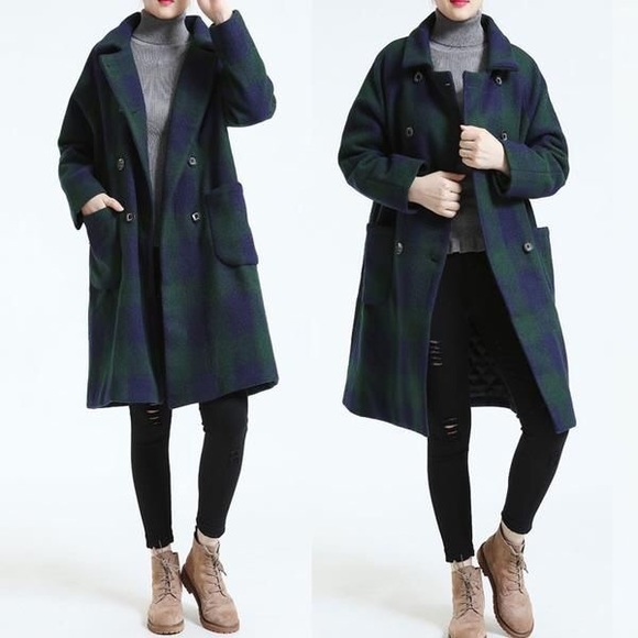 Wildflowers Jackets & Blazers - Wildflower Green Double Breasted Wool Blend Plaid